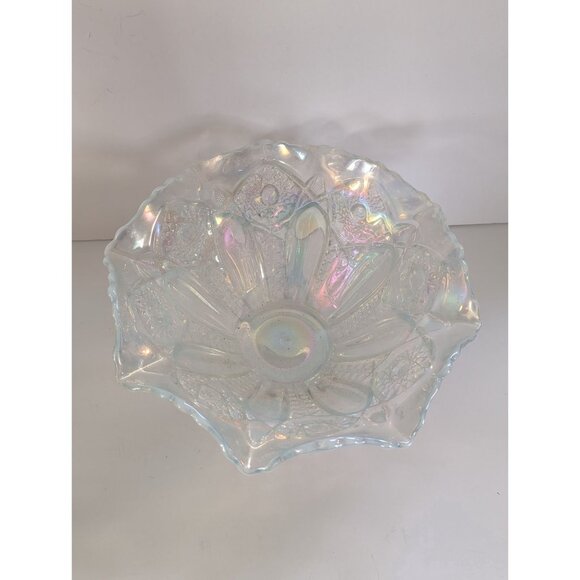 Vintage LE Smith Iridescent Glass Bowl With Scalloped Edge Moon Stars - Picture 5 of 9